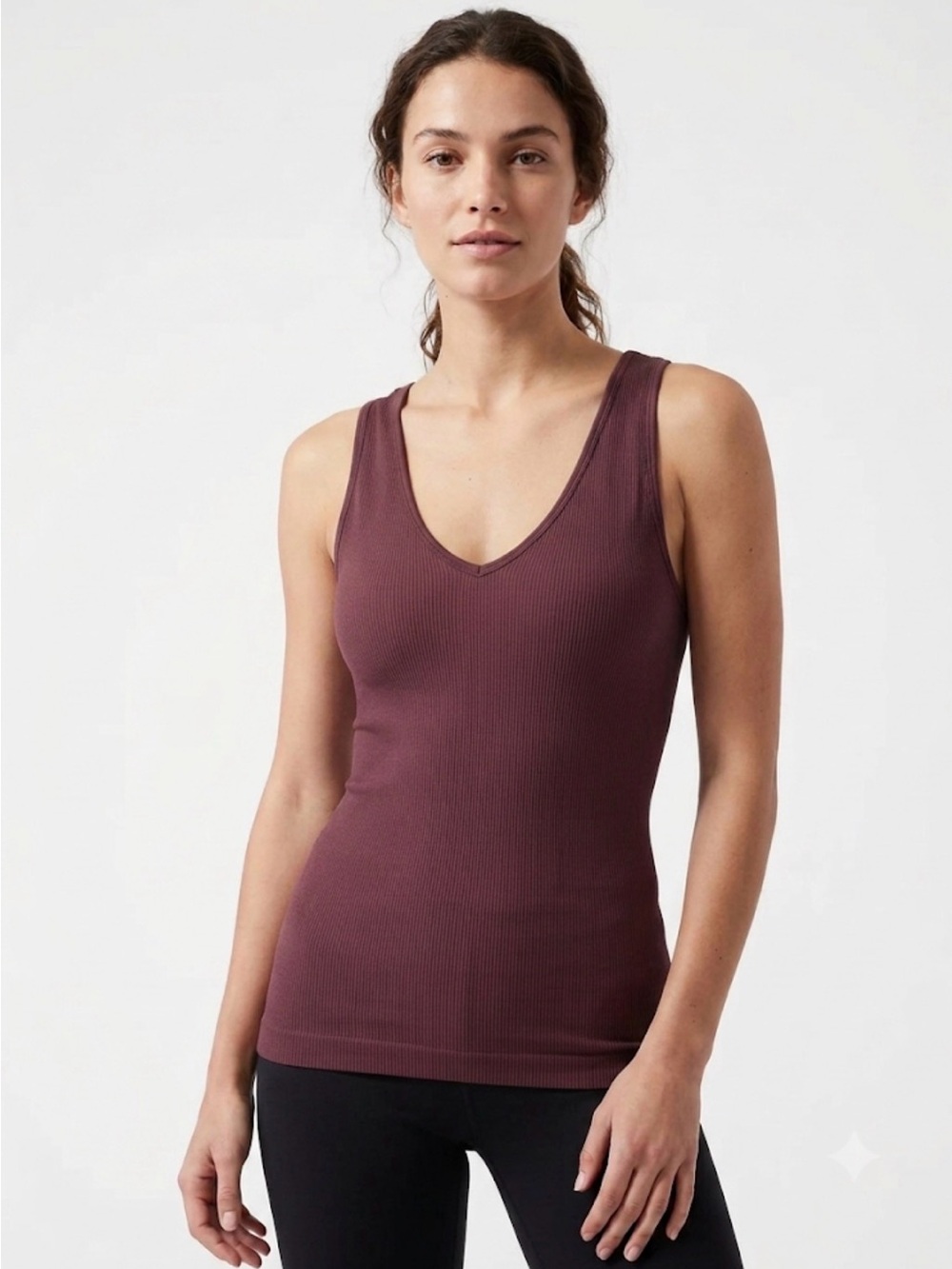 Athleta- AURORA Ribbed V-Neck Tank Top in Dusty Mauve, size Large